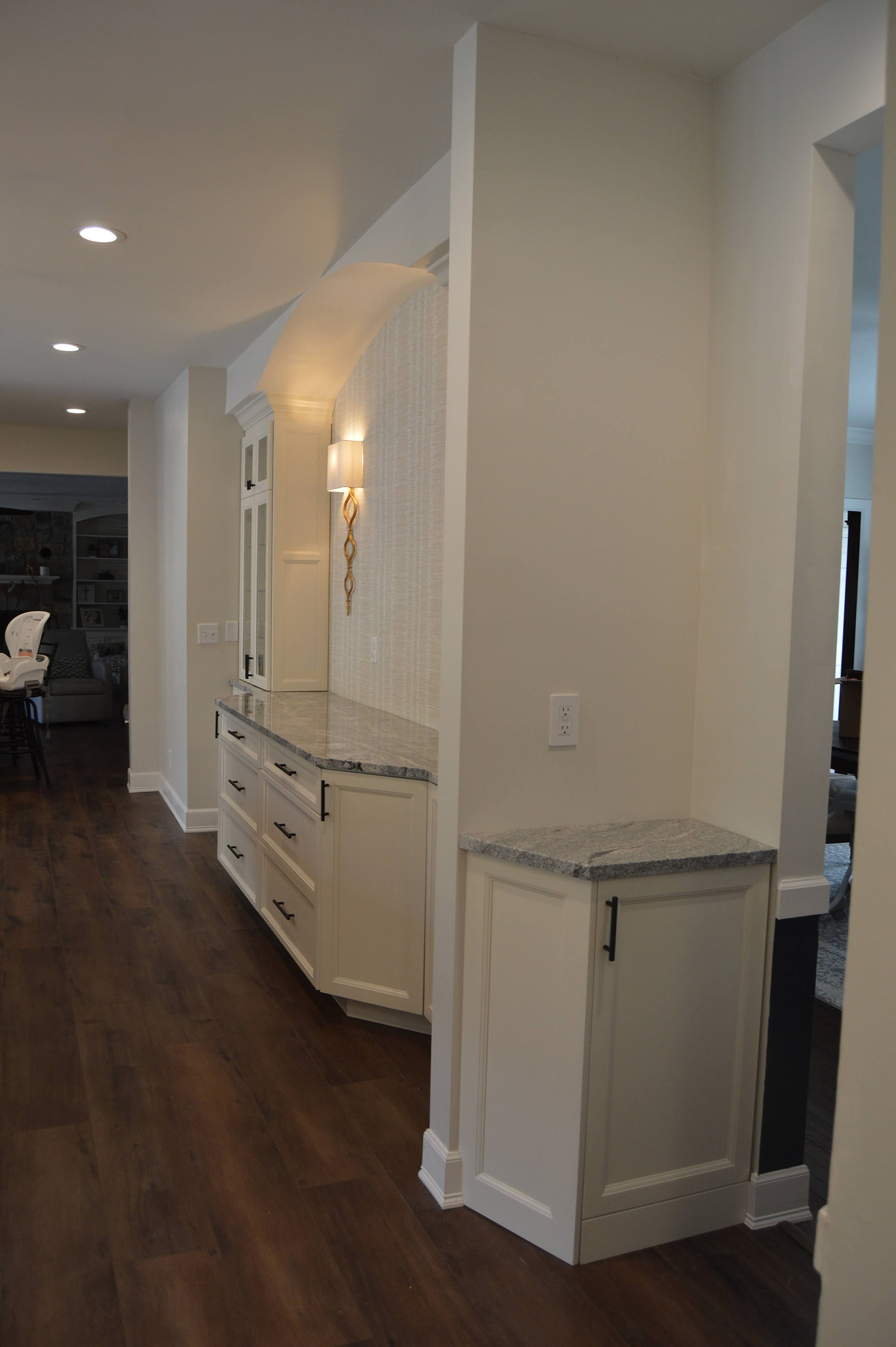 Custom blue island with modern kitchen design - St. Louis